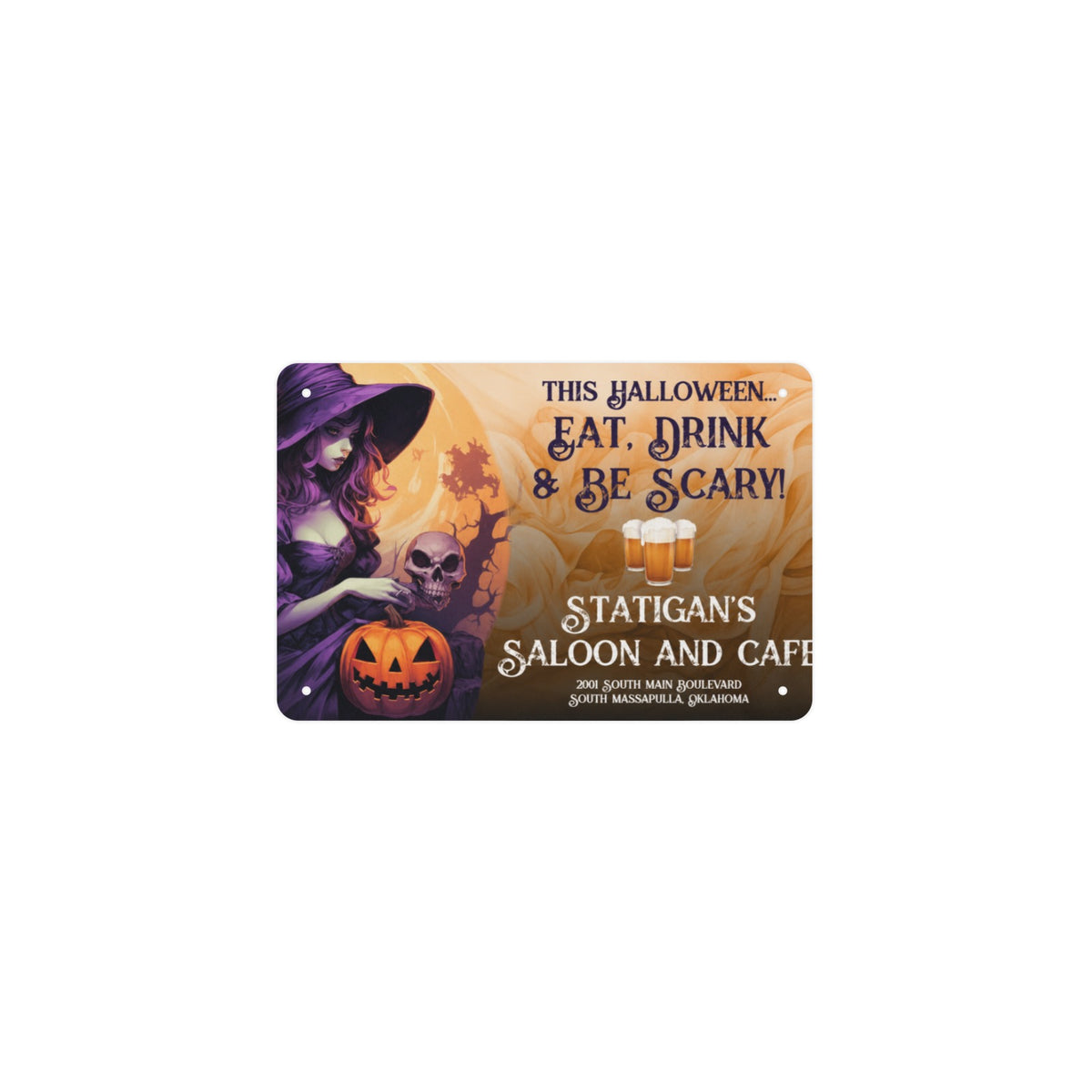 This Halloween Eat Drink & Be Scary 12 x 8 in Metal Tin Sign