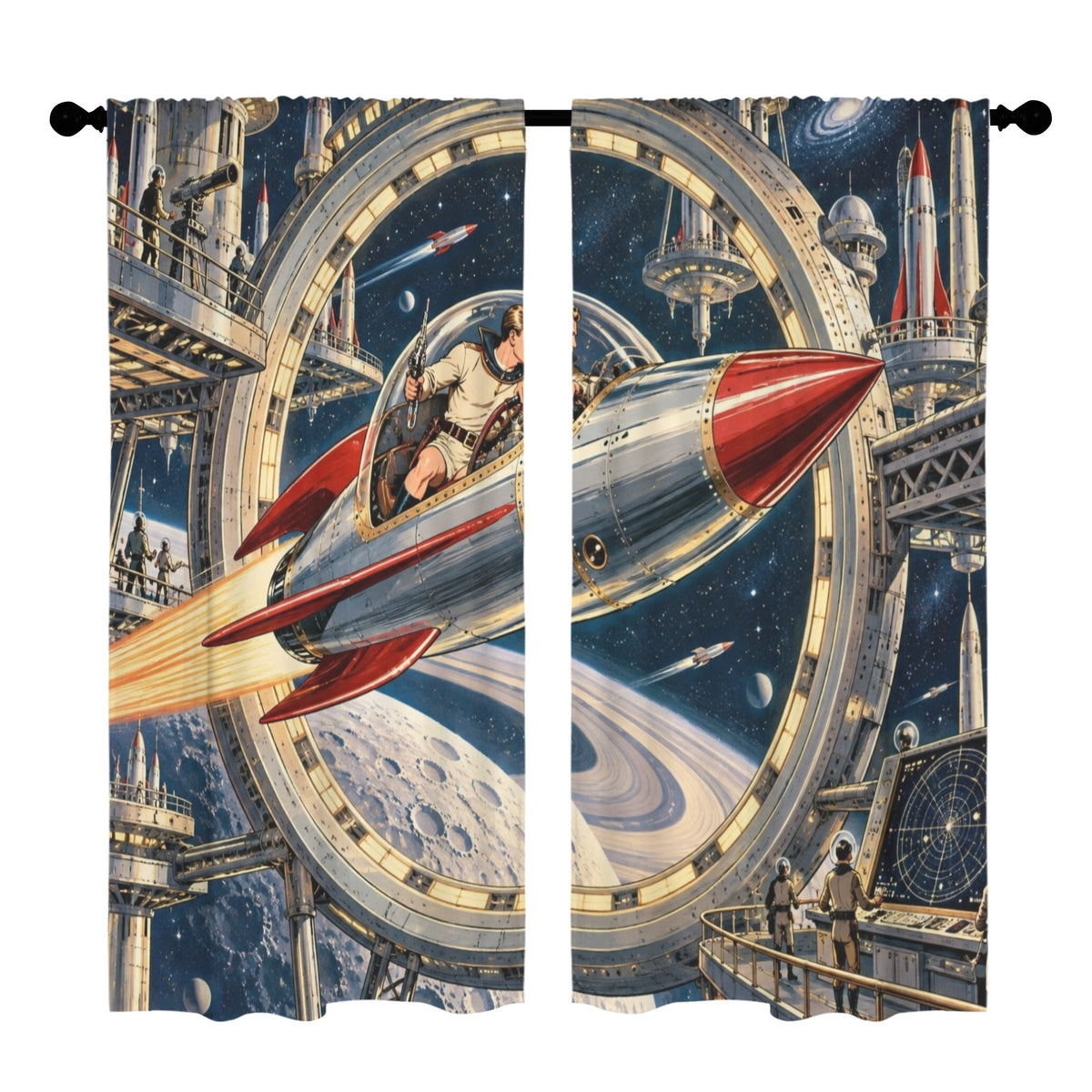 Buck Rogers at the Retro Rocket Station 52 x 84 in Window Curtain Set