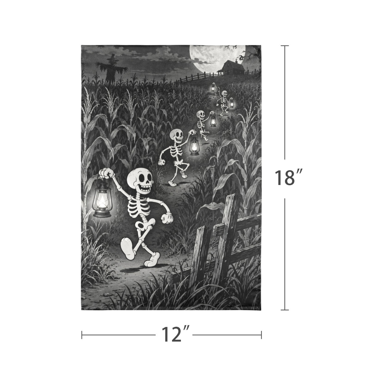 Cornfield Lantern Skeleton Dance 12 x 18 in Garden Flag