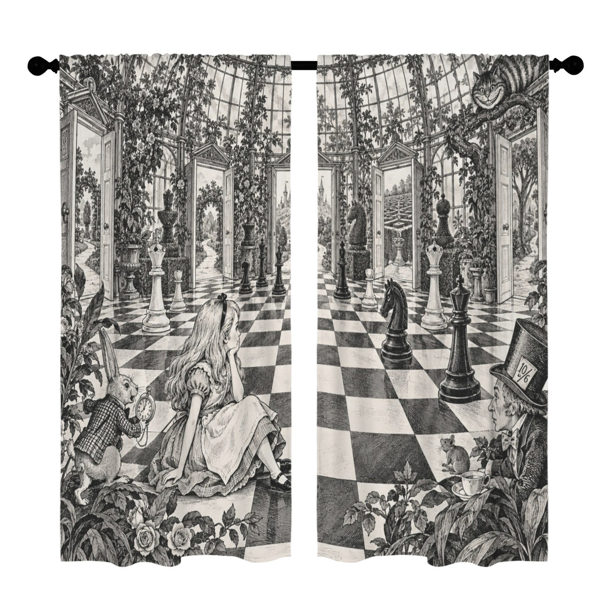 Alice Chessboard Greenhouse 52 x 84 in Window Curtain Set
