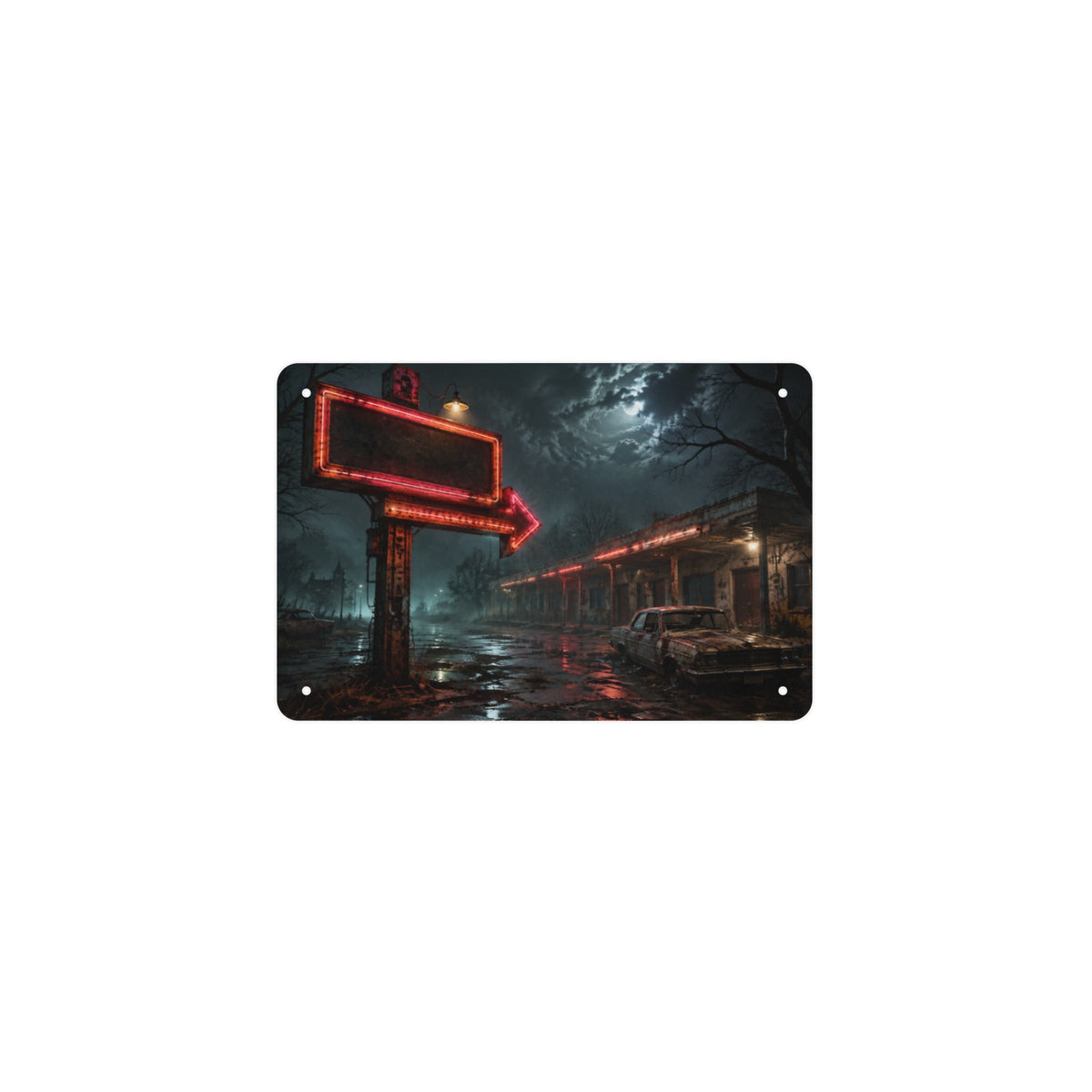 Haunted Motel Neon 12 x 8 in Metal Tin Sign