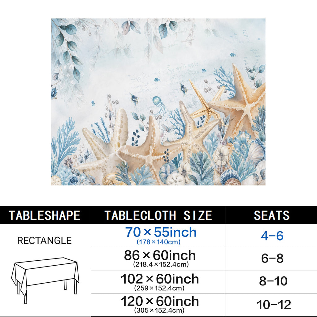 Nautical Starfish 178cm x 140cm Rectangular Tablecloth 70x55inch (QUE)