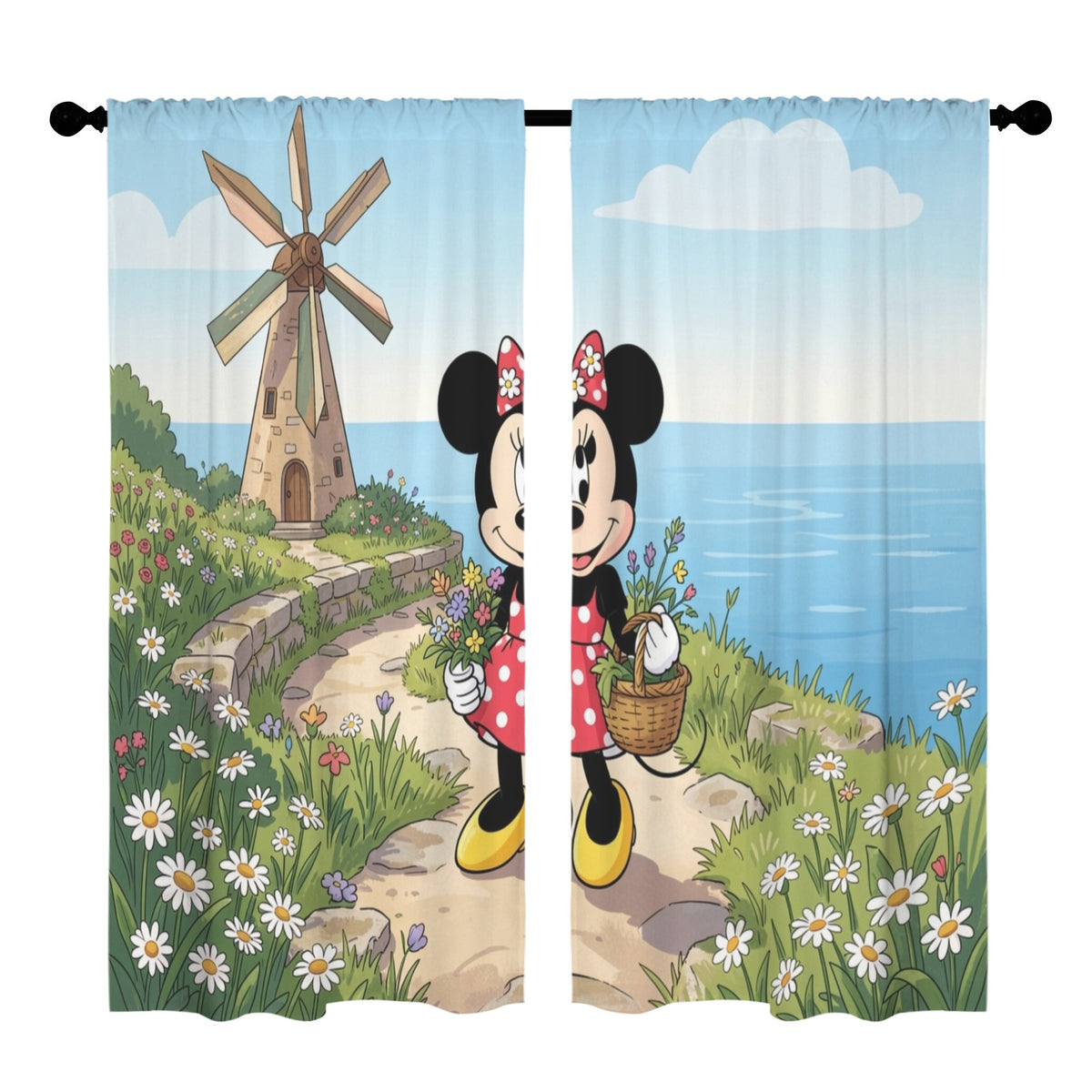 Minnie in the Seaside Flower Garden 52 x 84 in Window Curtain Set