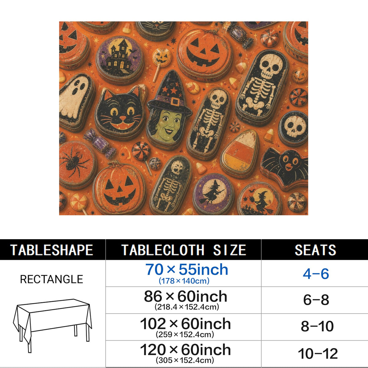 Candy Tin 178cm x 140cm Rectangular Tablecloth 70x55inch (QUE)