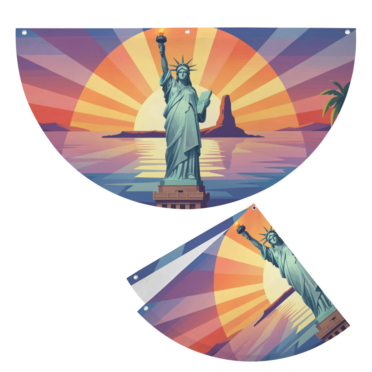 Statue Of Liberty Becomes A 36 x 18 in Semi Circle Flag