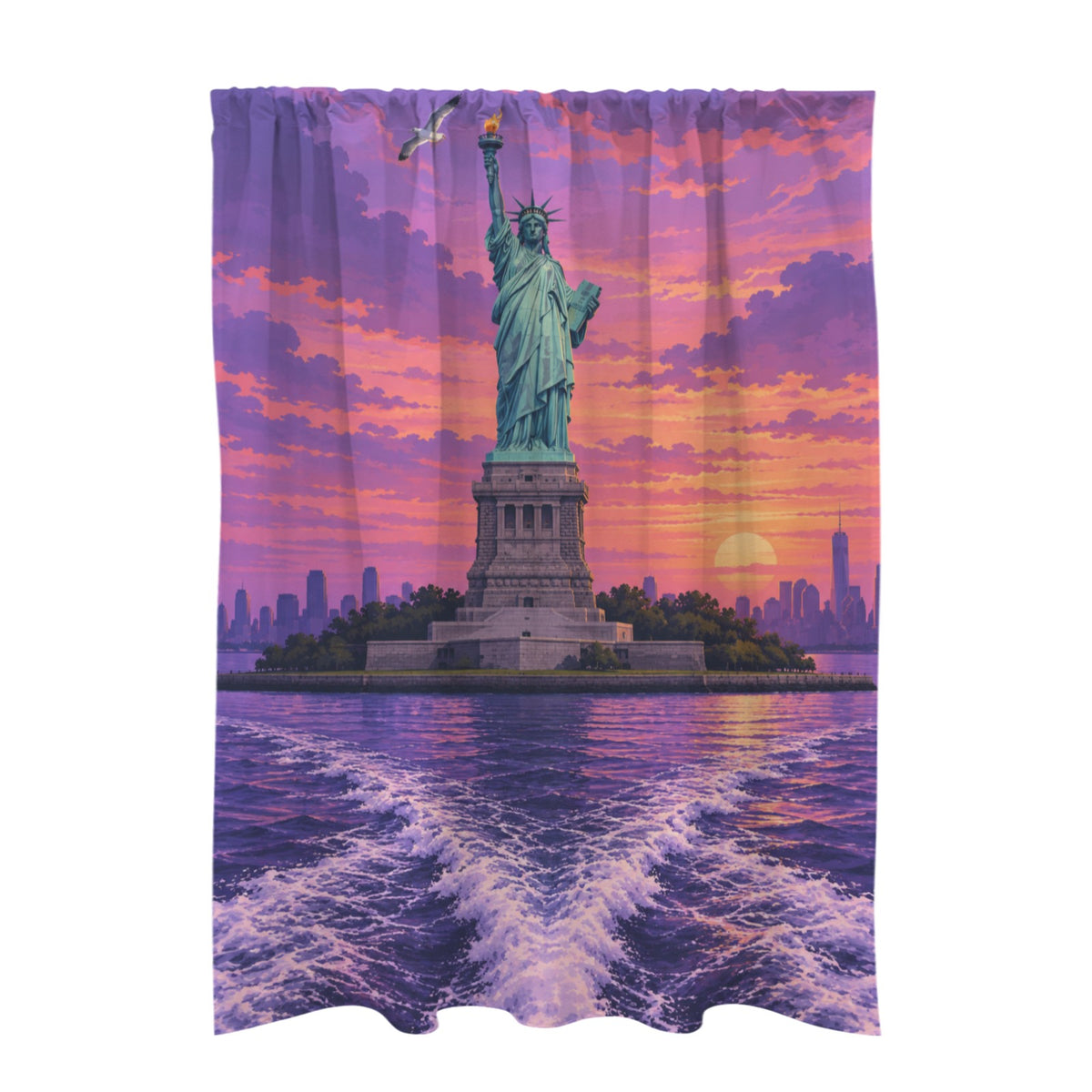 Statue of Liberty above a violet ferry w 51 x 72 in Door Curtain (QUE)