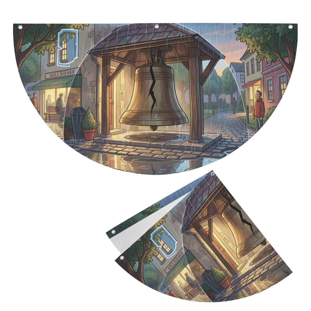 Liberty Bell Rests In A 36 x 18 in Semi Circle Flag