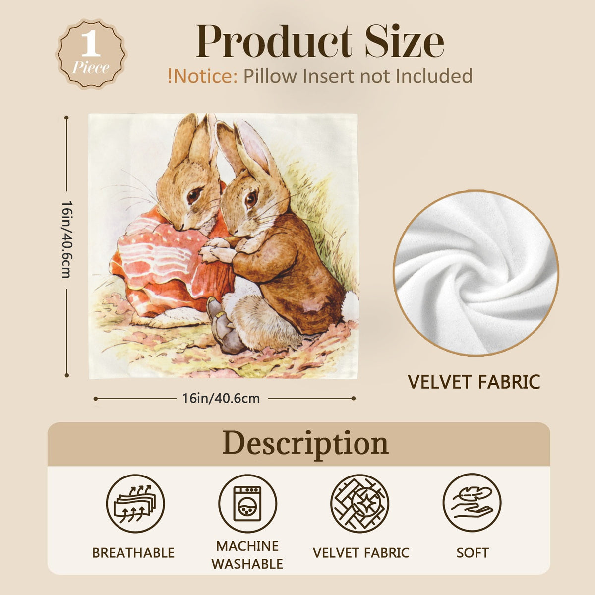 Benjamin Bunny Potter plate 16 x 16 in Envelope Pillow Case