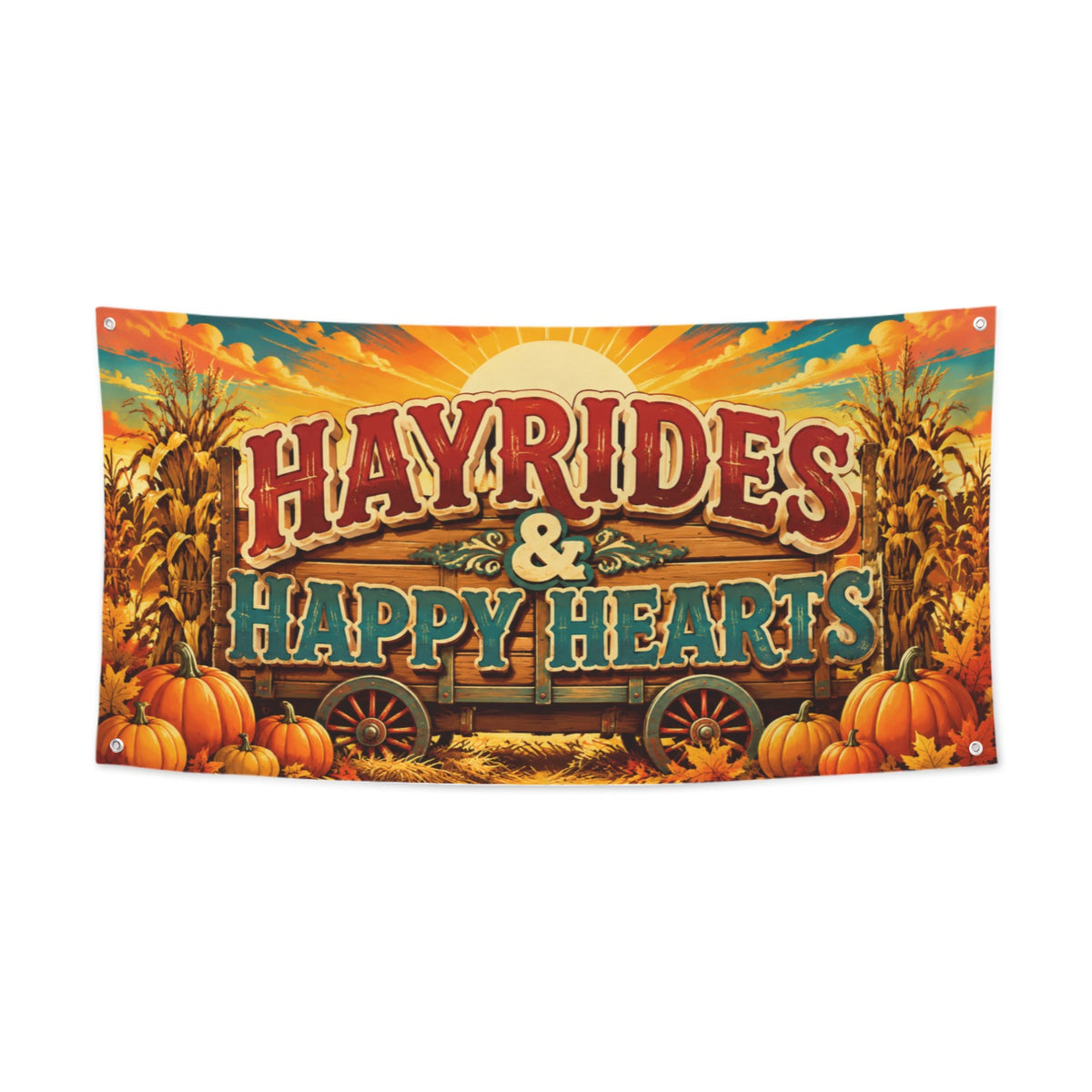 Hayrides Happy Hearts 47 x 24 in Festival Banner