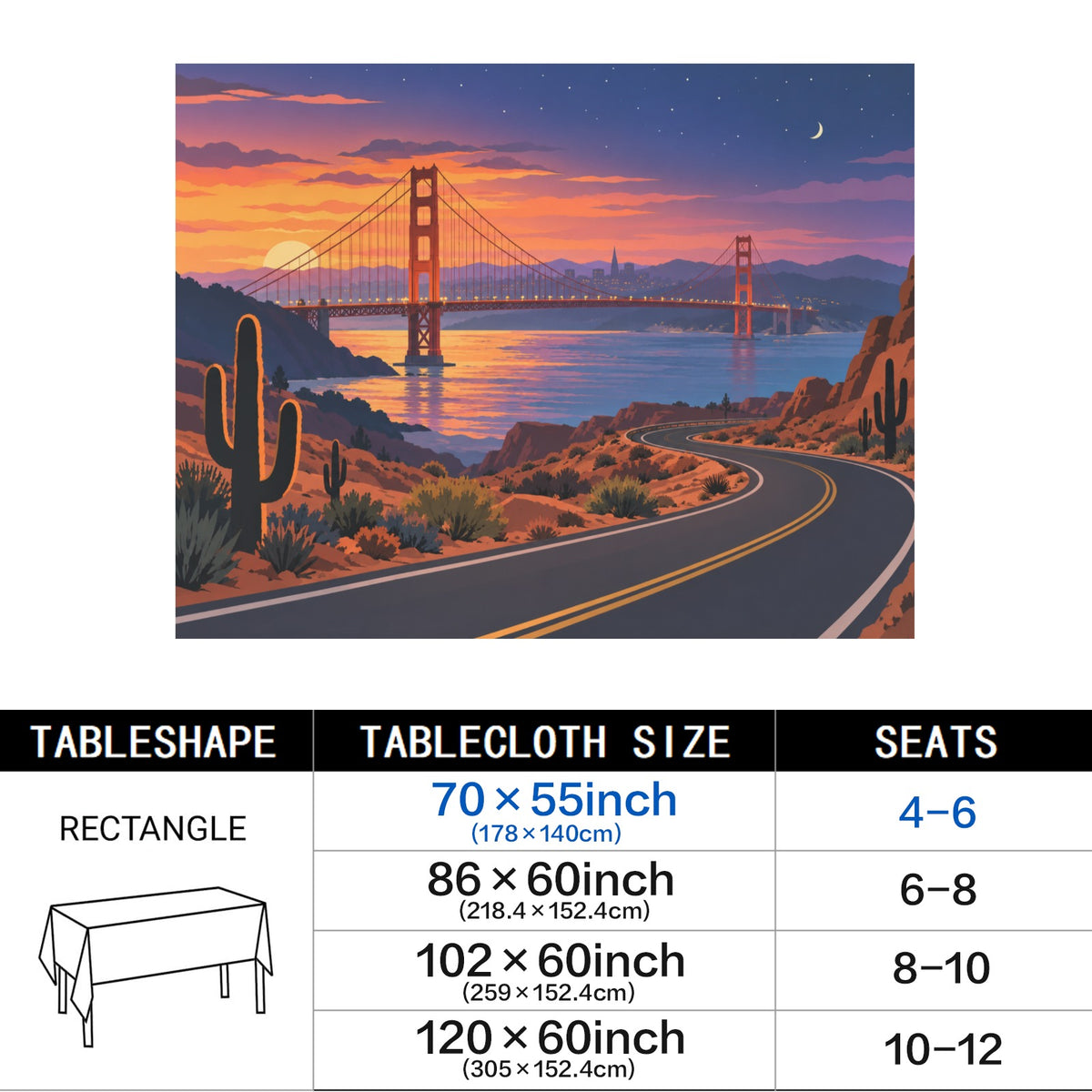 Golden Gate Desert 178cm x 140cm Rectangular Tablecloth 70x55inch (QUE)