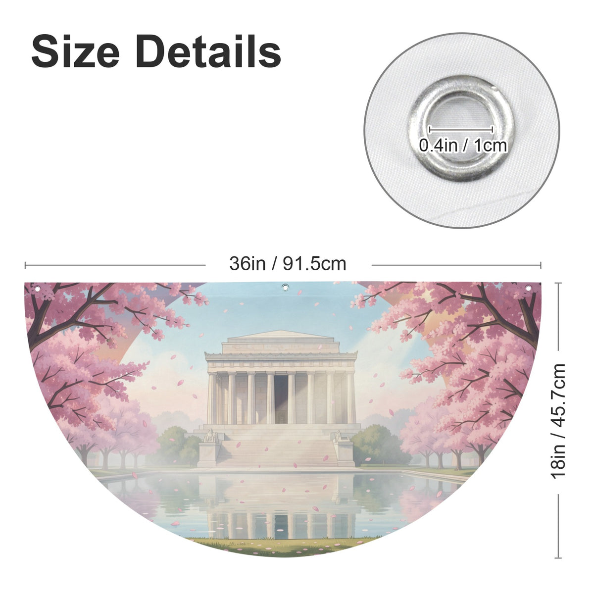 Lincoln Memorial Emerges Through 36 x 18 in Semi Circle Flag
