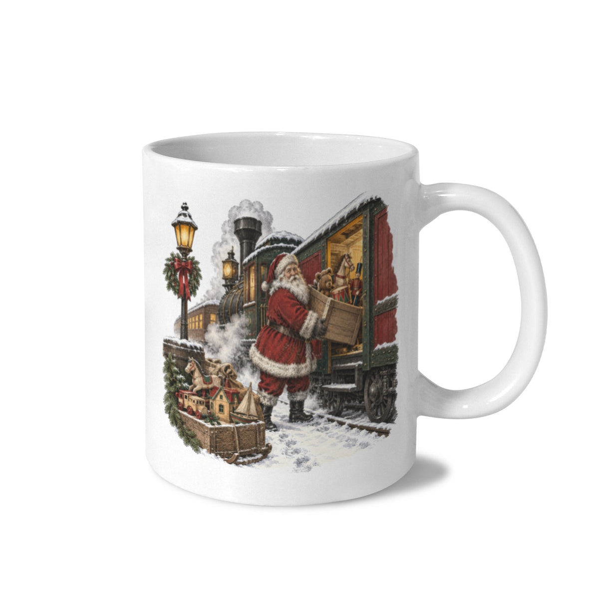 Santa Toy Train 11 oz White Ceramic Mug