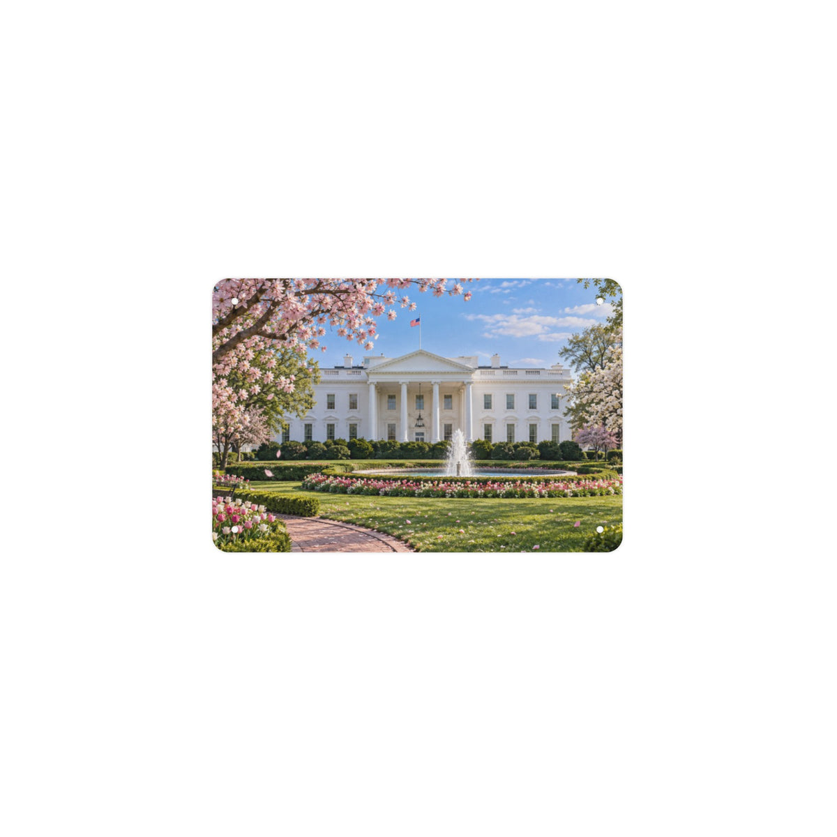 White House Spring Garden 12 x 8 in Metal Tin Sign