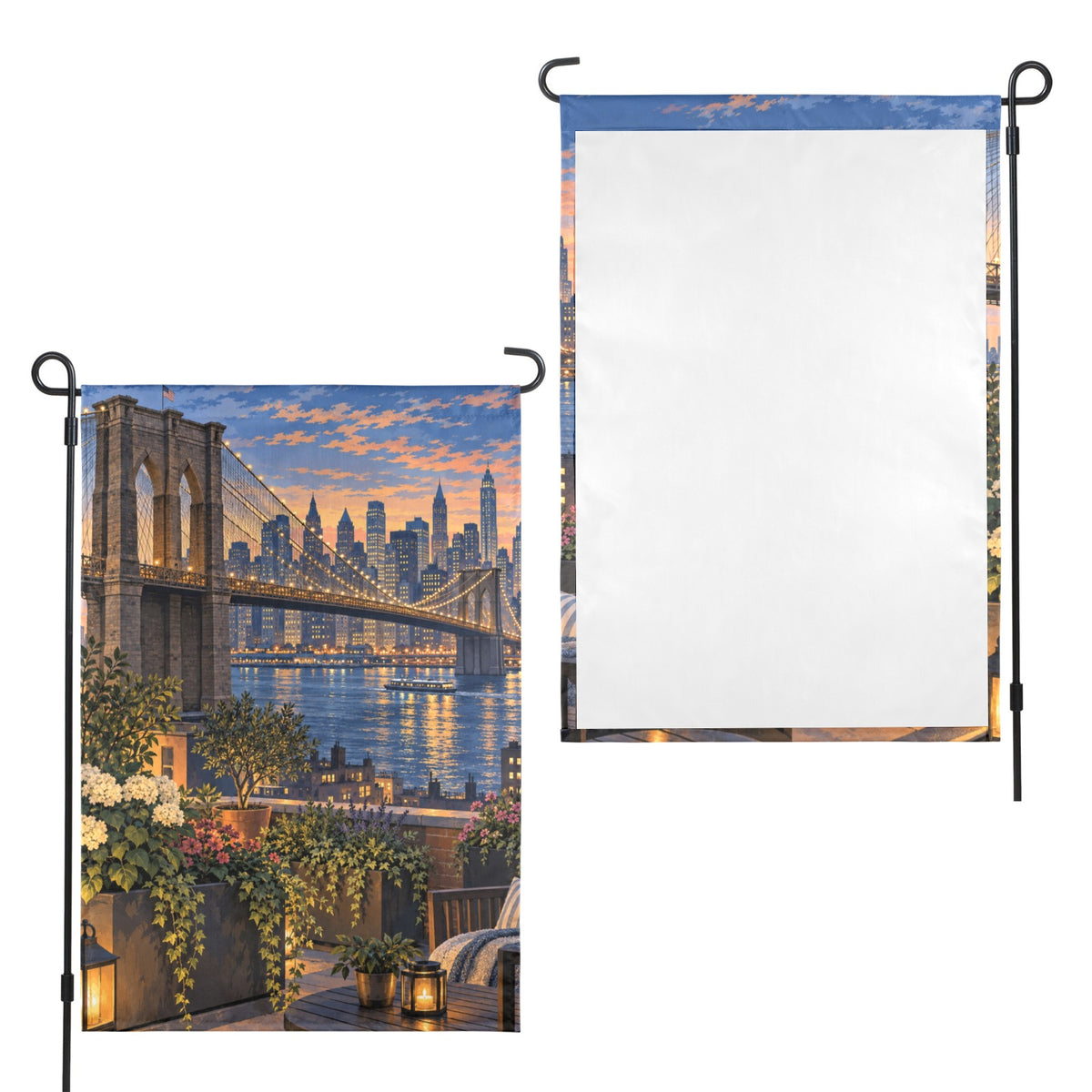 Brooklyn Bridge rooftop garden view 12 x 18 in Garden Flag