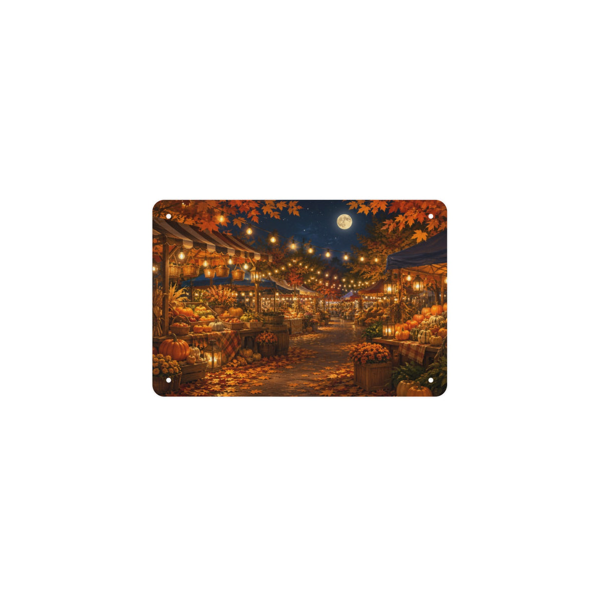Autumn Night Market 12 x 8 in Metal Tin Sign