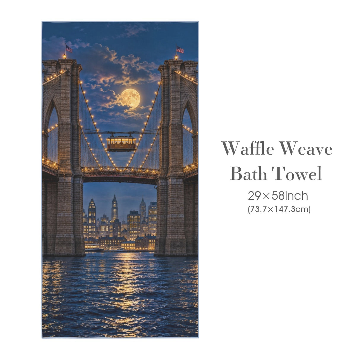 Brooklyn Bridge Moonrise Tram 29"x58" (QUE) Waffle Weave Bath Towel