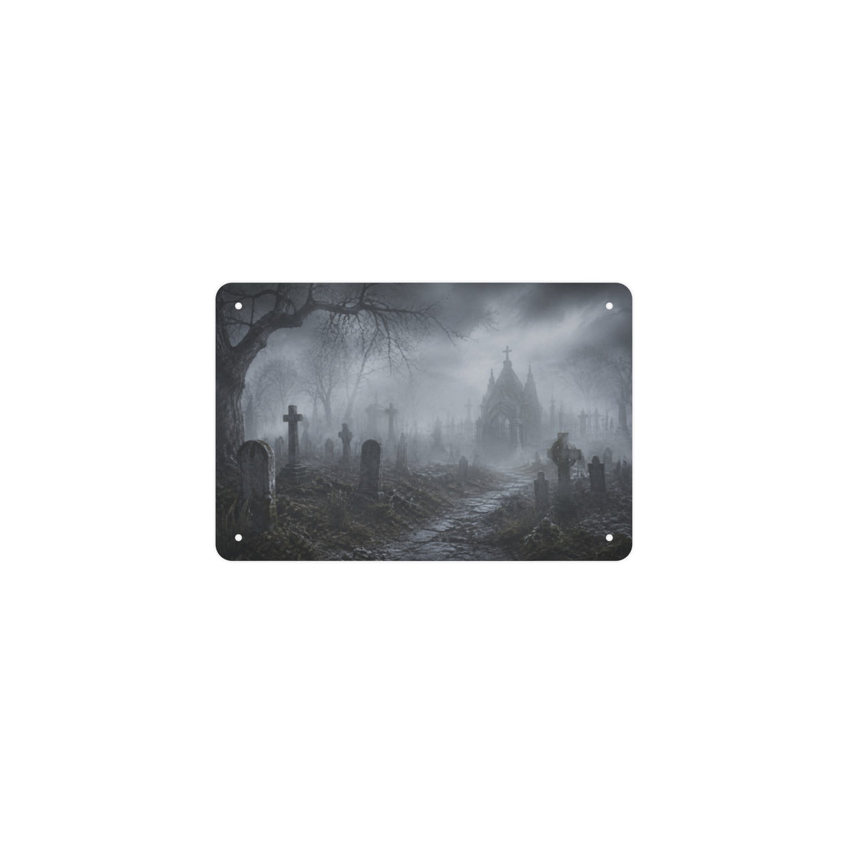 Foggy Graveyard 12 x 8 in Metal Tin Sign