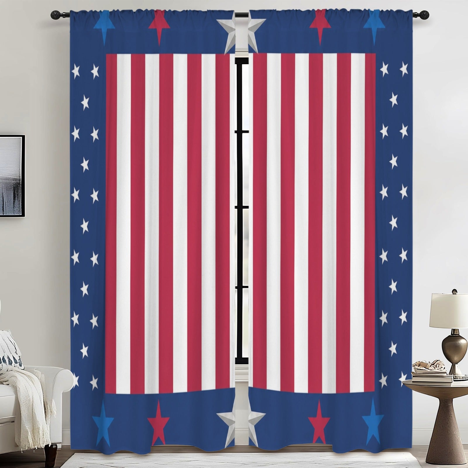 USA Stripes and Stars Field 52 x 84 in Window Curtain Set
