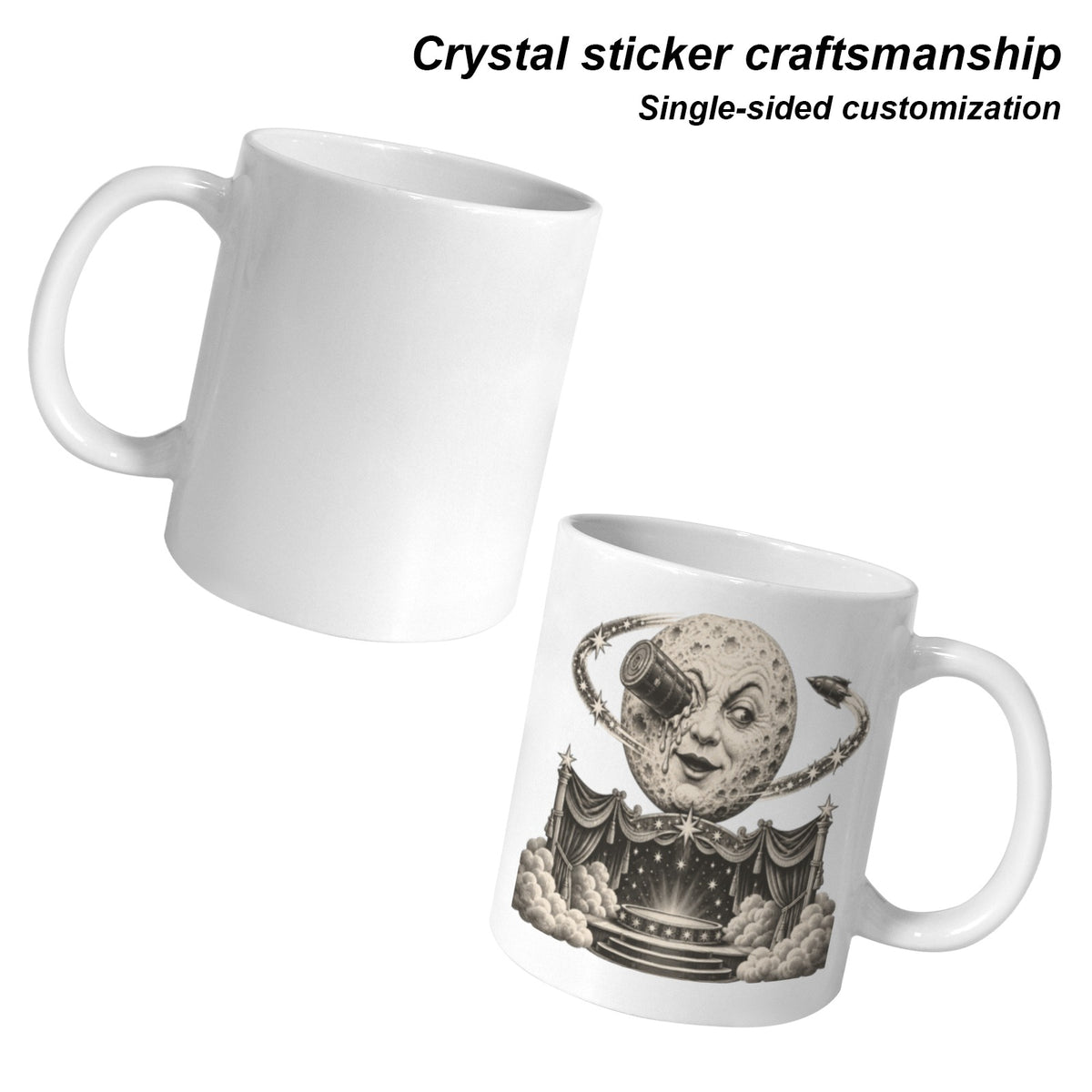 1902 Moon Face Rocket Orbit Stage 11 oz White Ceramic Mug
