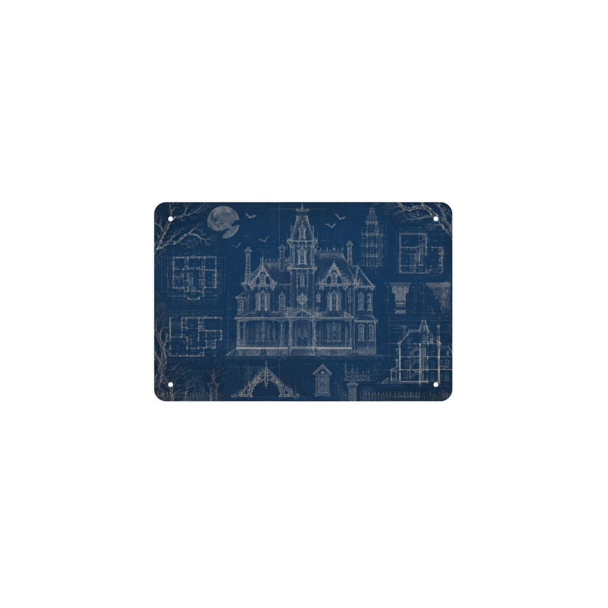 Haunted House Blueprint 12 x 8 in Metal Tin Sign
