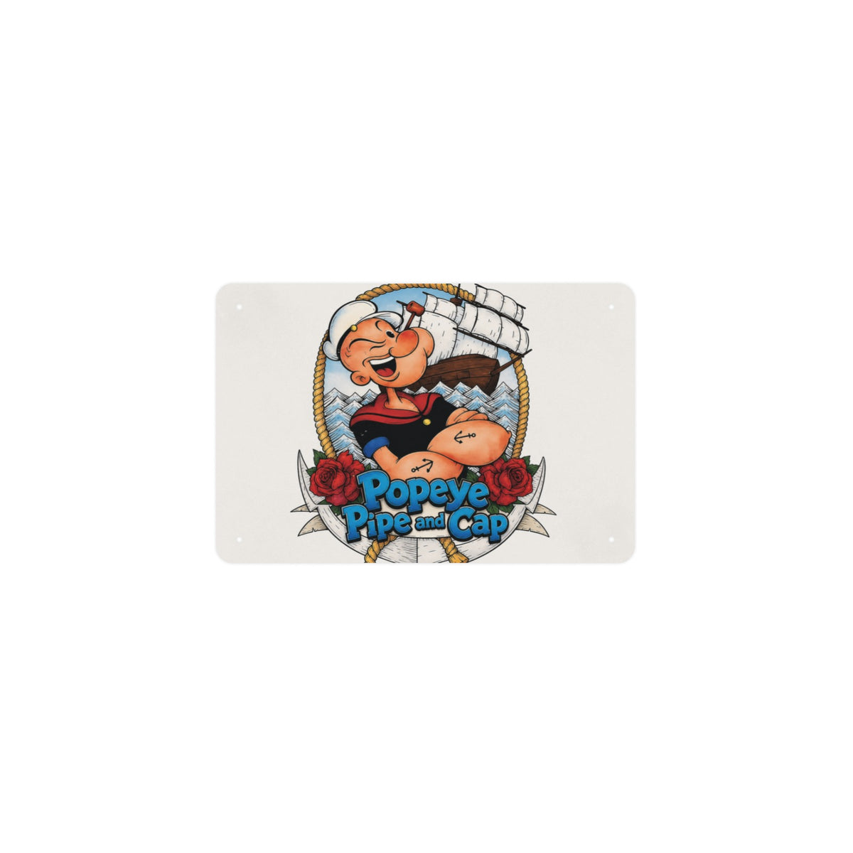 Popeye Pipe and Cap 12 x 8 in Metal Tin Sign