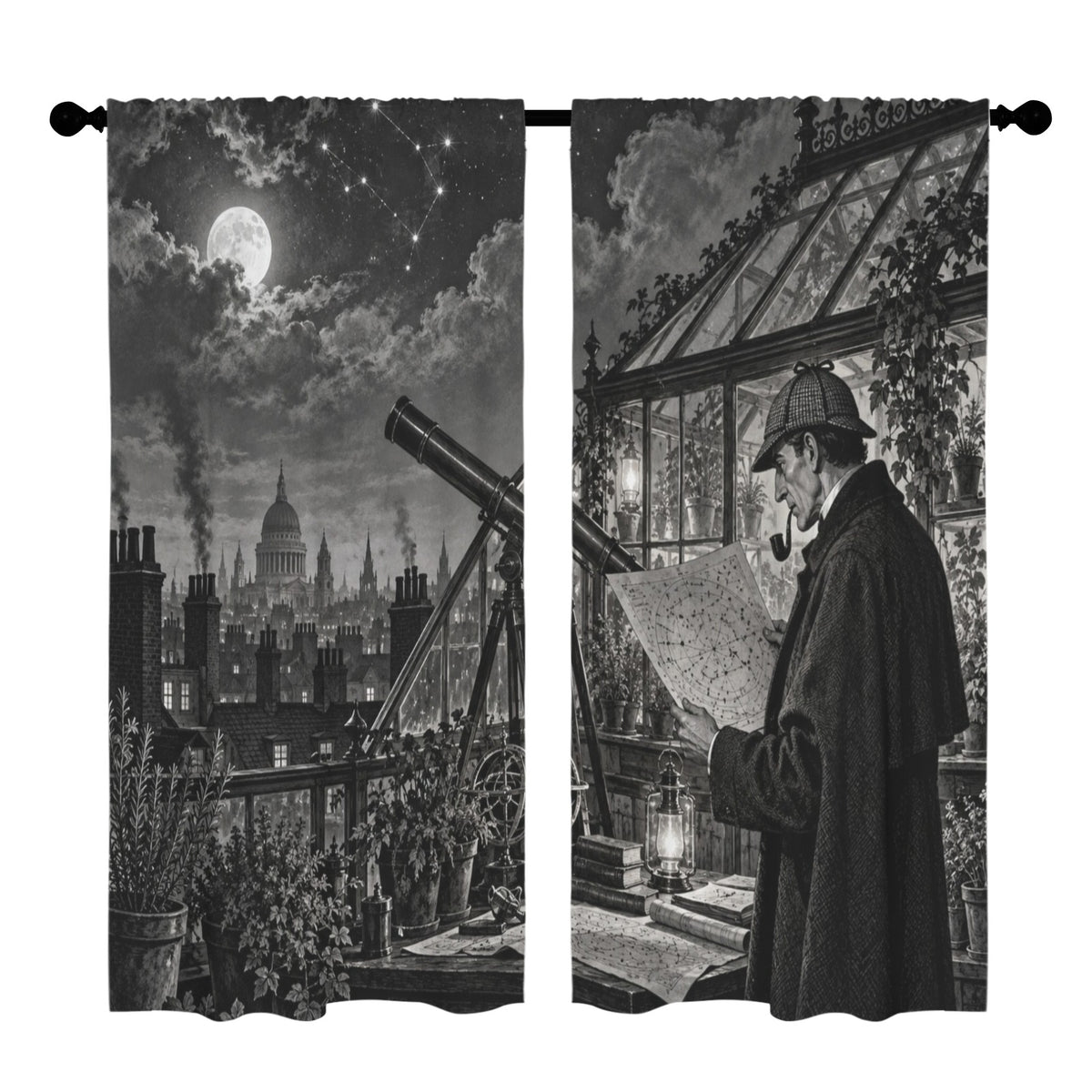 Sherlock Maps the Rooftop Greenhouse 52 x 84 in Window Curtain Set