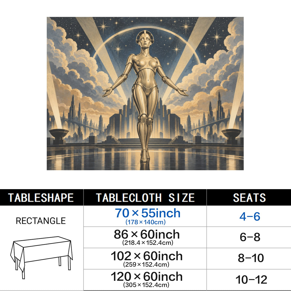 Robot Maria Stars 178cm x 140cm Rectangular Tablecloth 70x55inch (QUE)