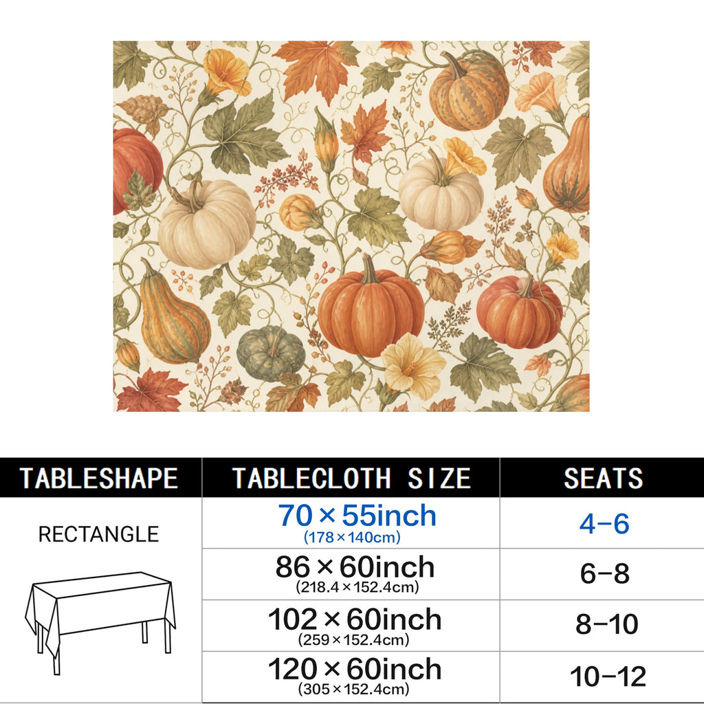 Pumpkin 178cm x 140cm Rectangular Tablecloth 70x55inch (QUE)