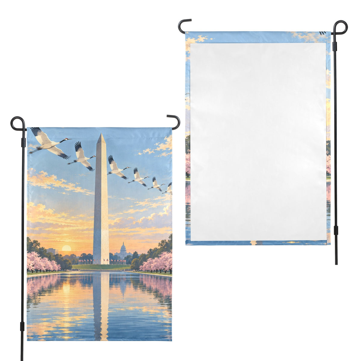 Washington Monument Cranes 12 x 18 in Garden Flag