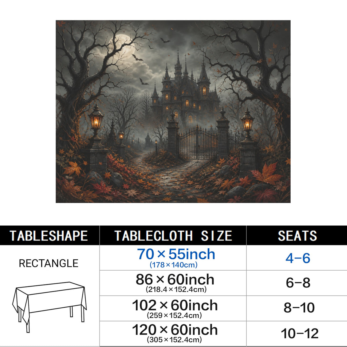 Haunted Manor 178cm x 140cm Rectangular Tablecloth 70x55inch (QUE)