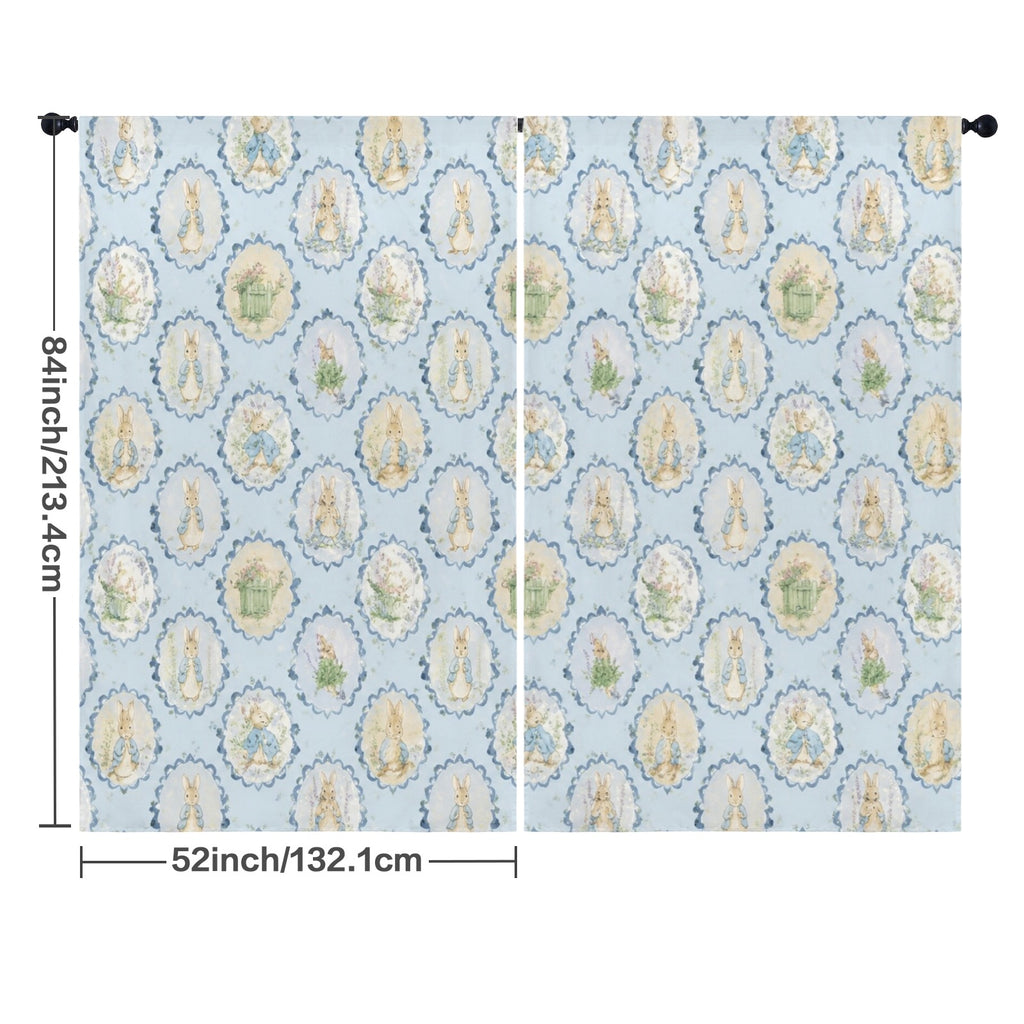 Blue Rabbit Oval Pattern 52 x 84 in Window Curtain Set
