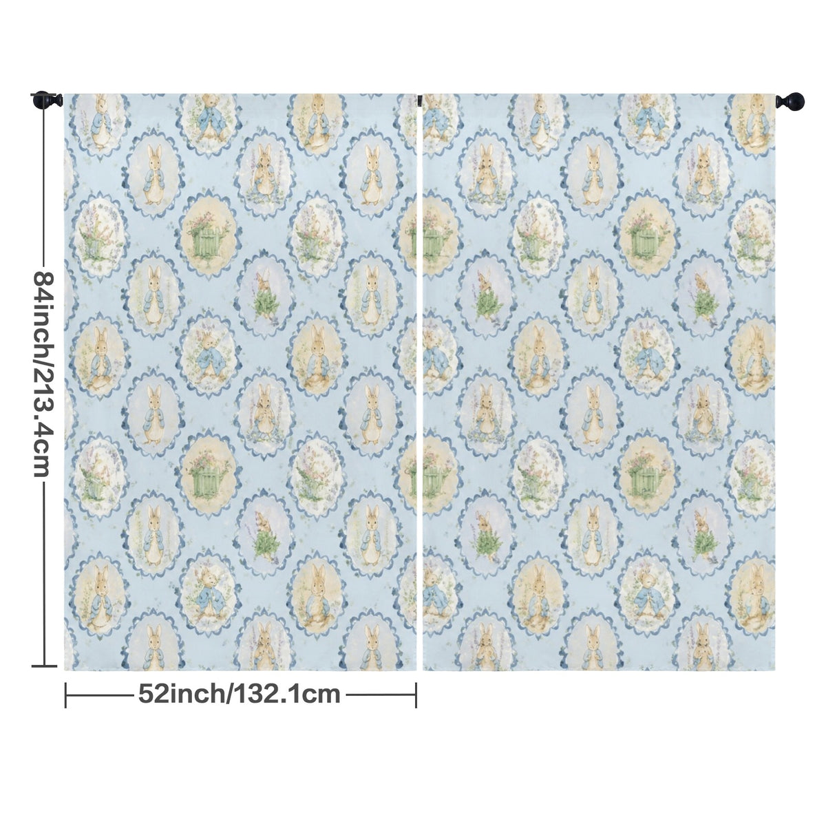Blue Rabbit Oval Pattern 52 x 84 in Window Curtain Set