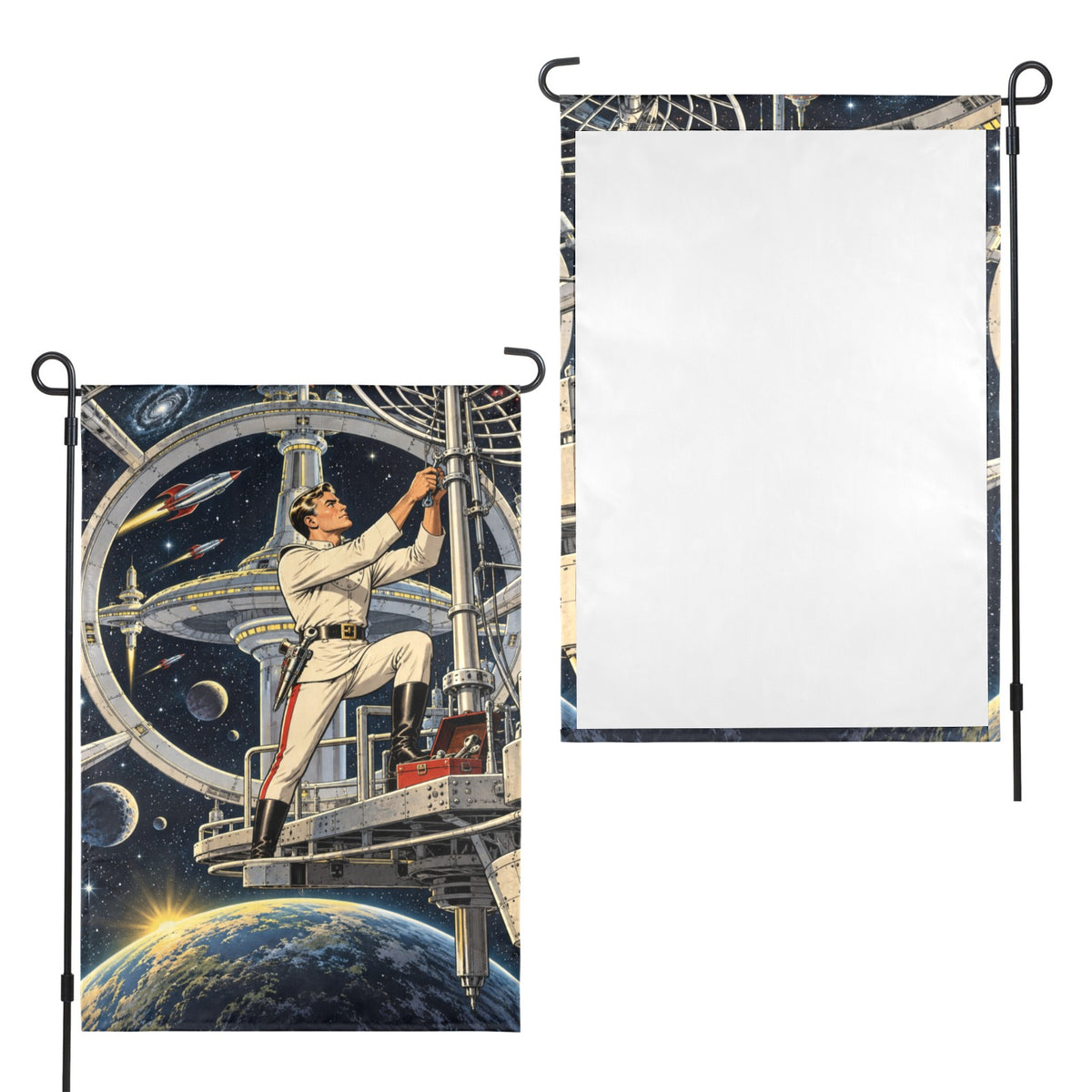 Buck Rogers Space Repair 12 x 18 in Garden Flag