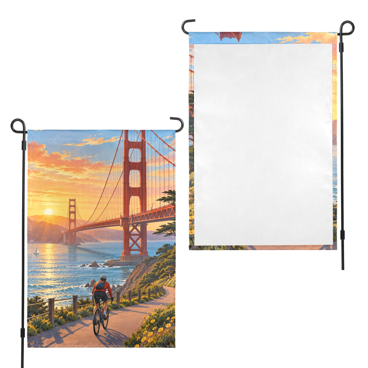 Golden Gate Sunrise Ride 12 x 18 in Garden Flag
