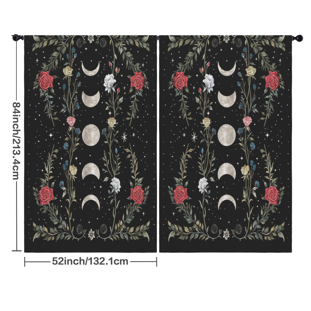 Whimsigoth Moon-Phase Roses 52 x 84 in Window Curtain Set
