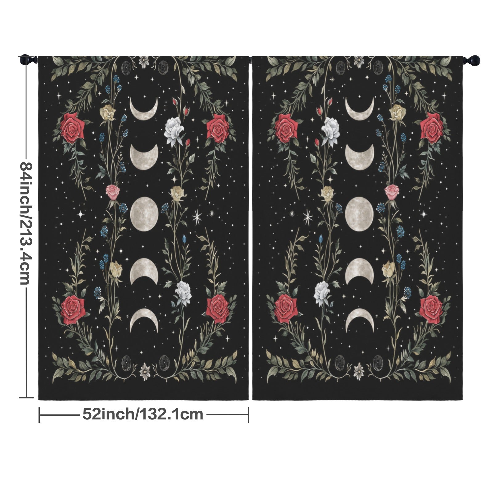 Whimsigoth Moon-Phase Roses 52 x 84 in Window Curtain Set