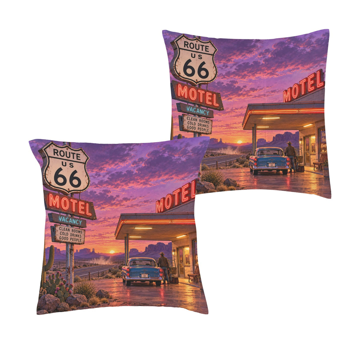 Route 66 Neon Motel 16 x 16 in Envelope Pillow Case