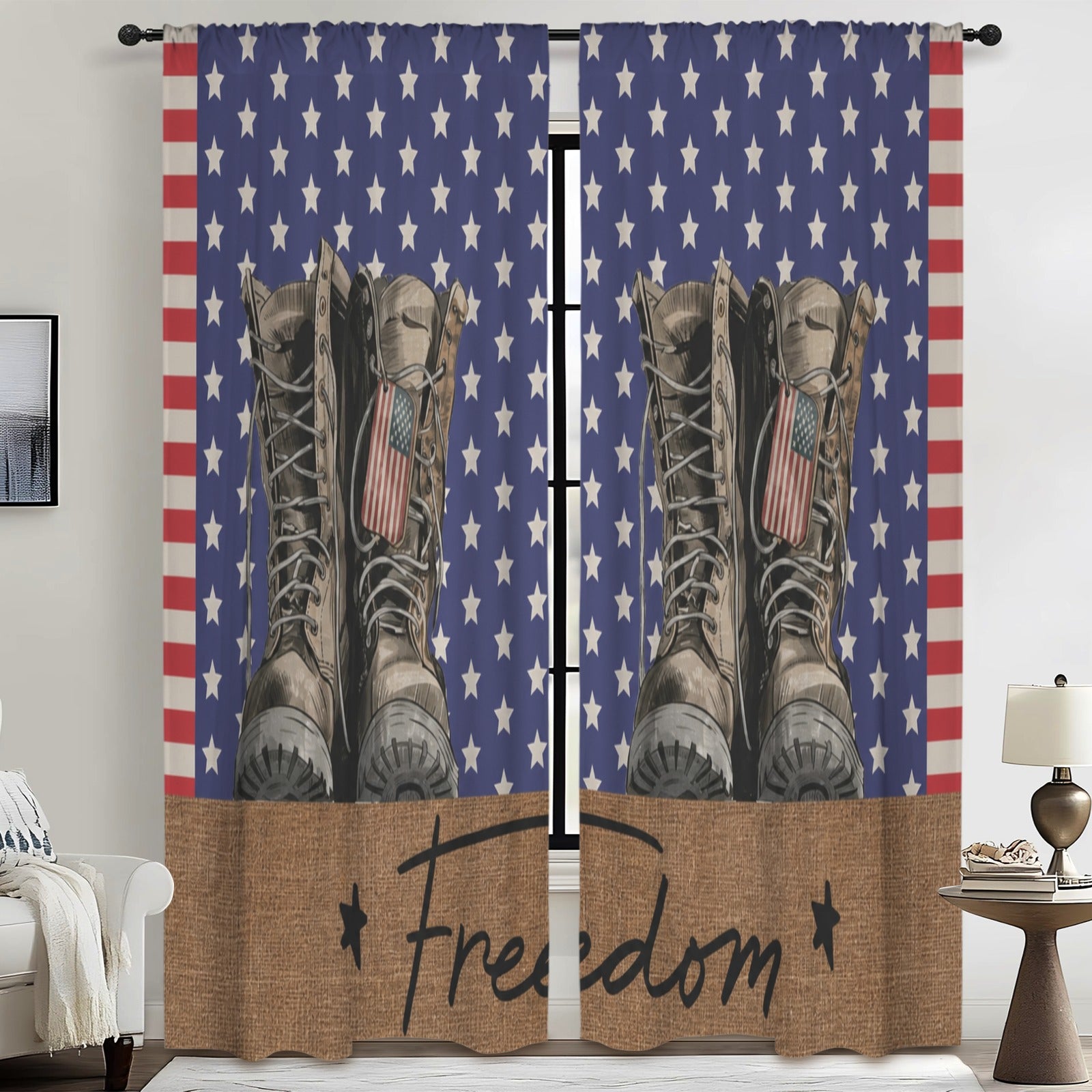 Freedom Wordmark Flag 52 x 84 in Window Curtain Set