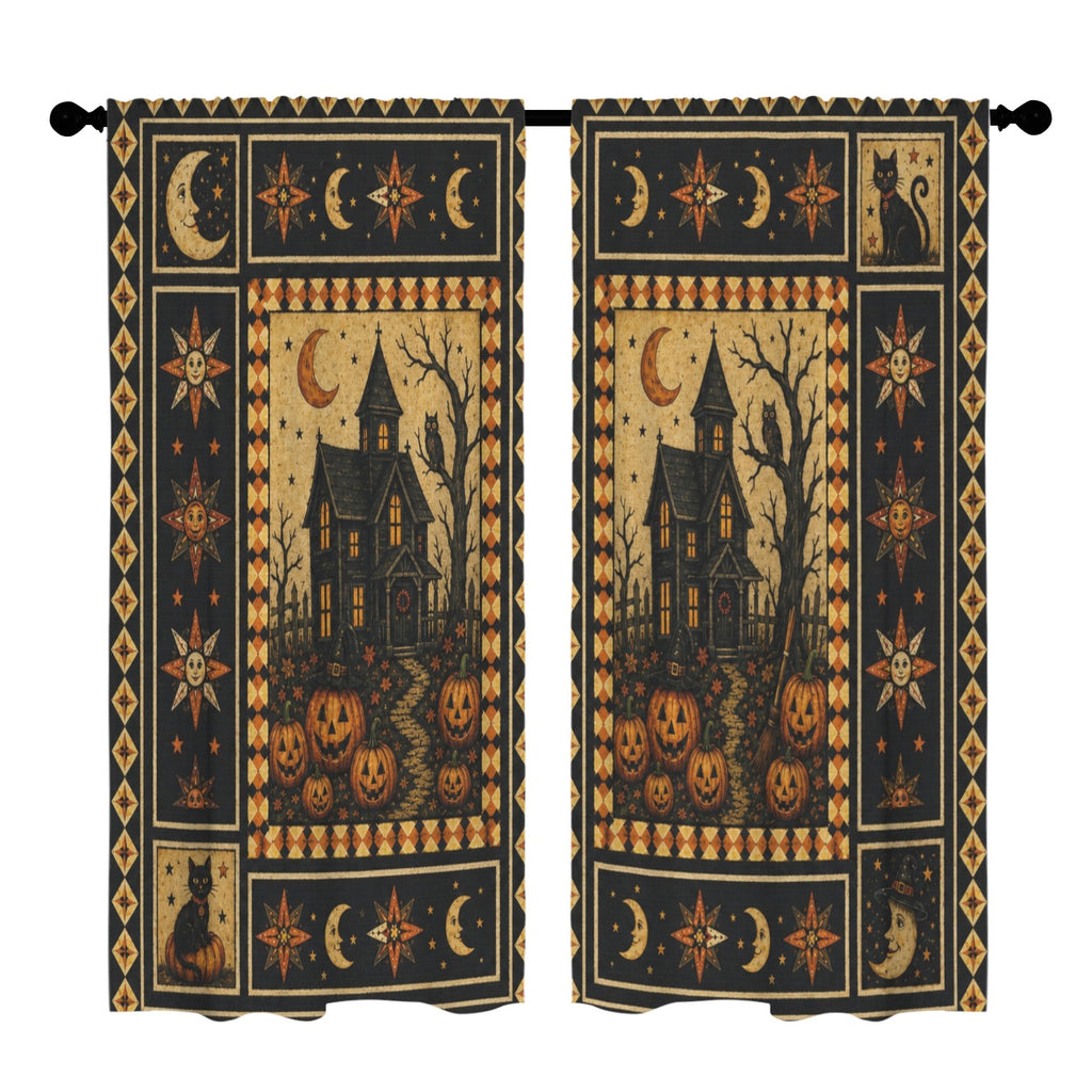 Haunted Castle Cat 52 x 84 in Window Curtain Set