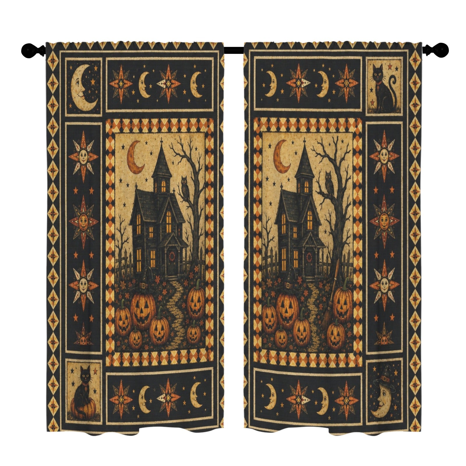 Haunted Castle Cat 52 x 84 in Window Curtain Set