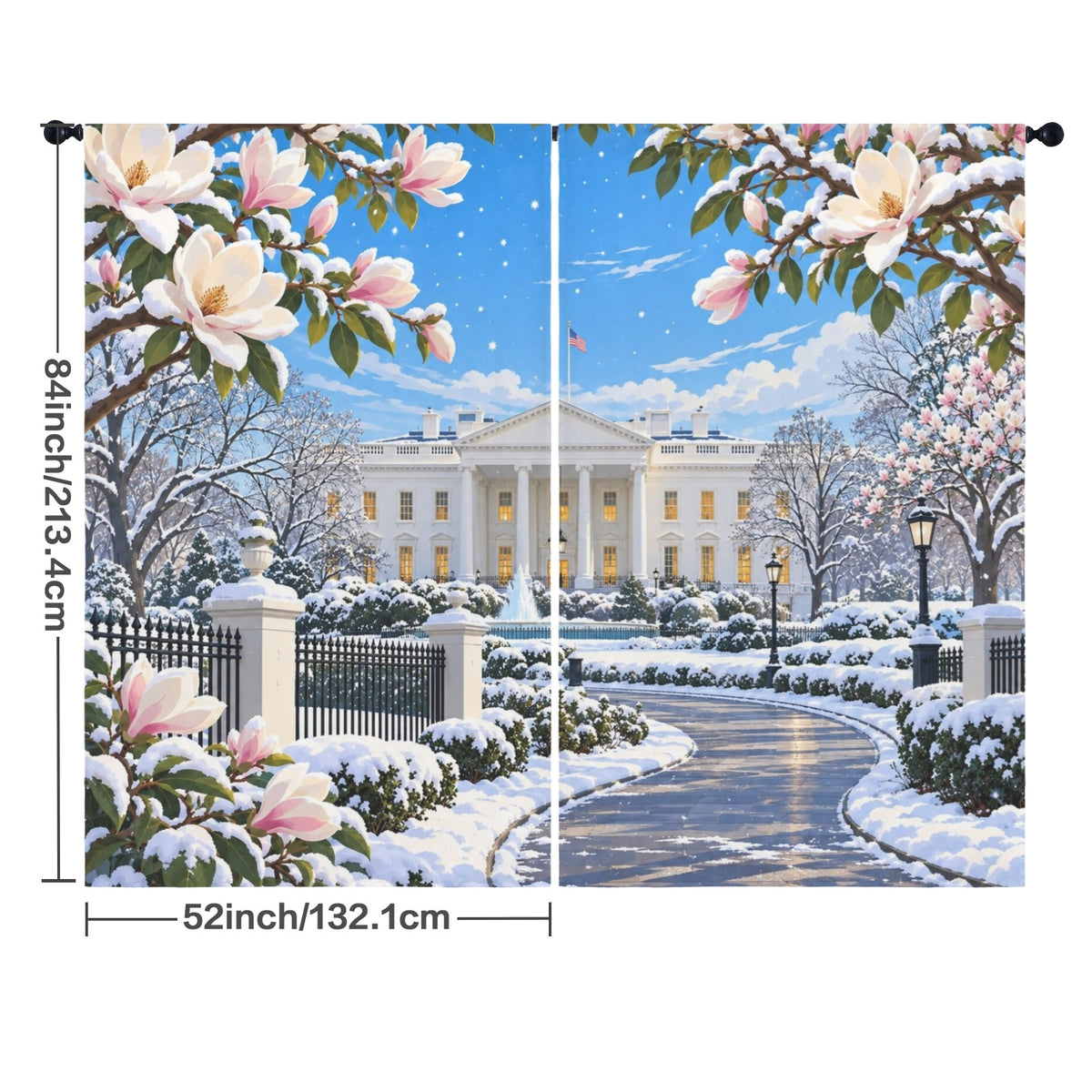 White House Winter Magnolia Promenade 52 x 84 in Window Curtain Set