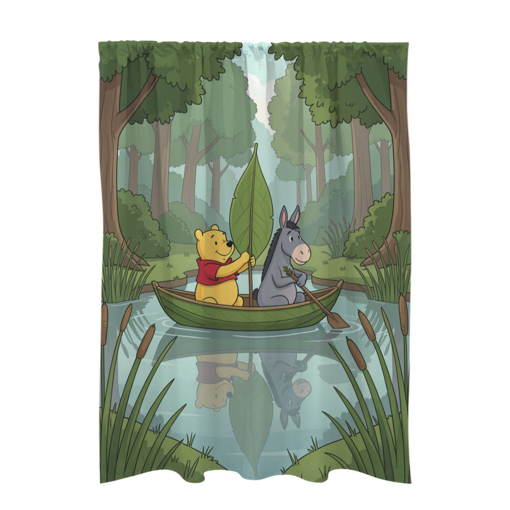 Pooh and Eeyore sail a leaf boat across 51 x 72 in Door Curtain (QUE)
