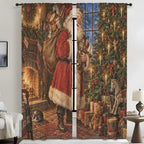 Nast Santa Christmas Tree 52 x 84 in Window Curtain Set