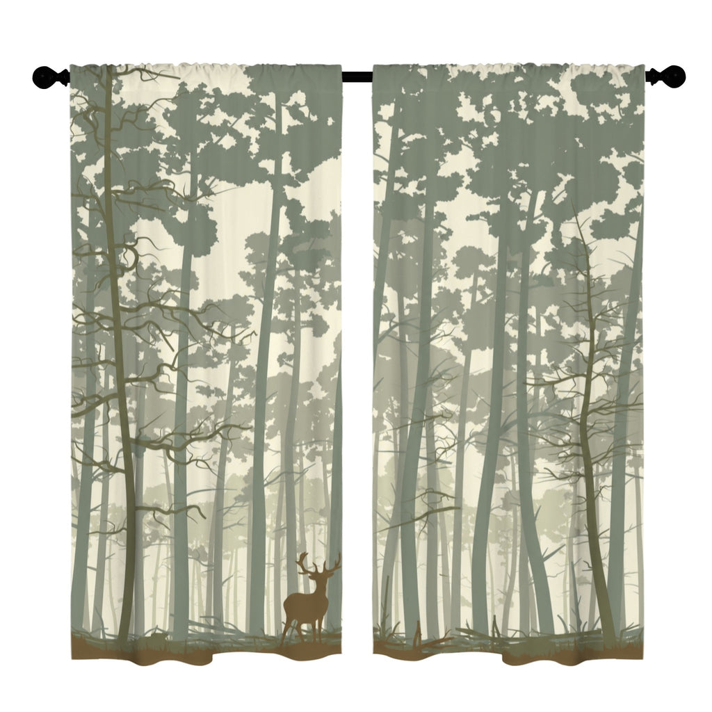 Deer in tall forest 52 x 84 in Window Curtain Set