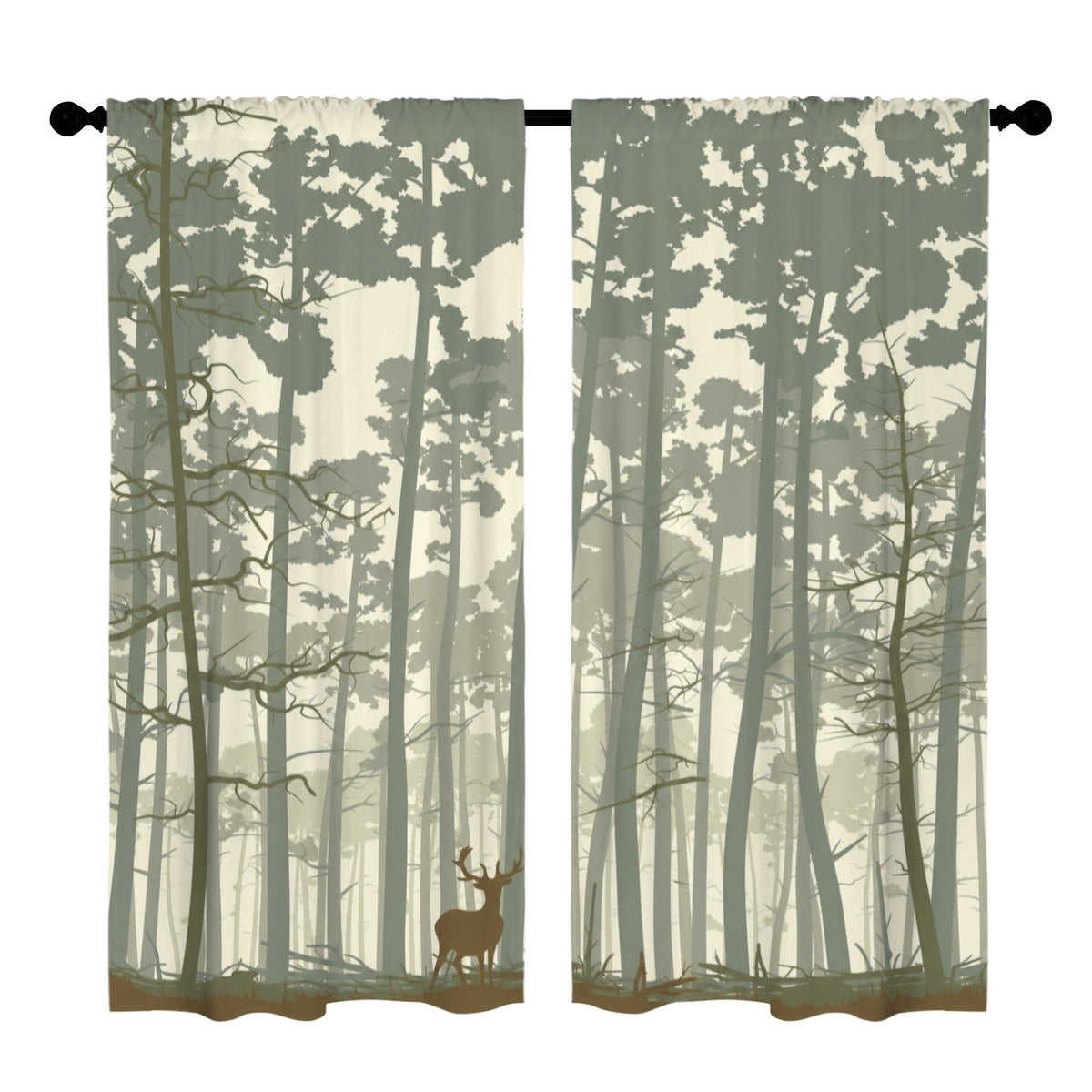 Deer in tall forest 52 x 84 in Window Curtain Set