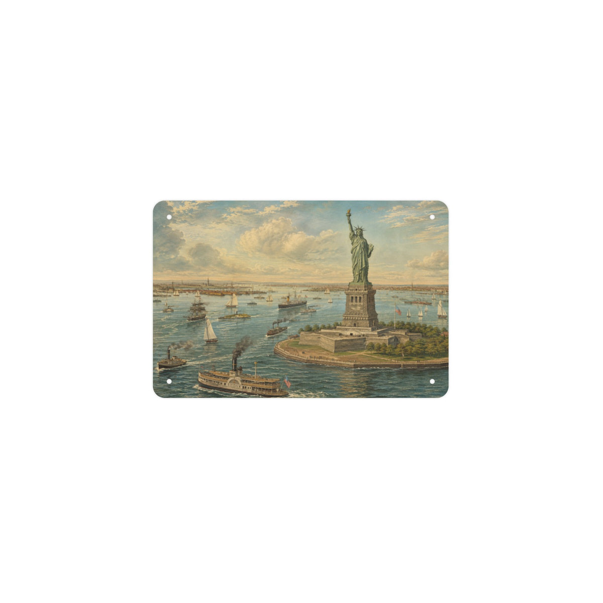 Statue of Liberty Harbor 12 x 8 in Metal Tin Sign