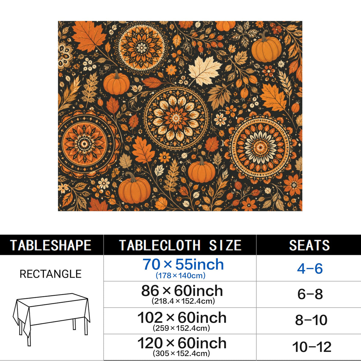 Harvest Medallions 178cm x 140cm Rectangular Tablecloth 70x55inch (QUE)