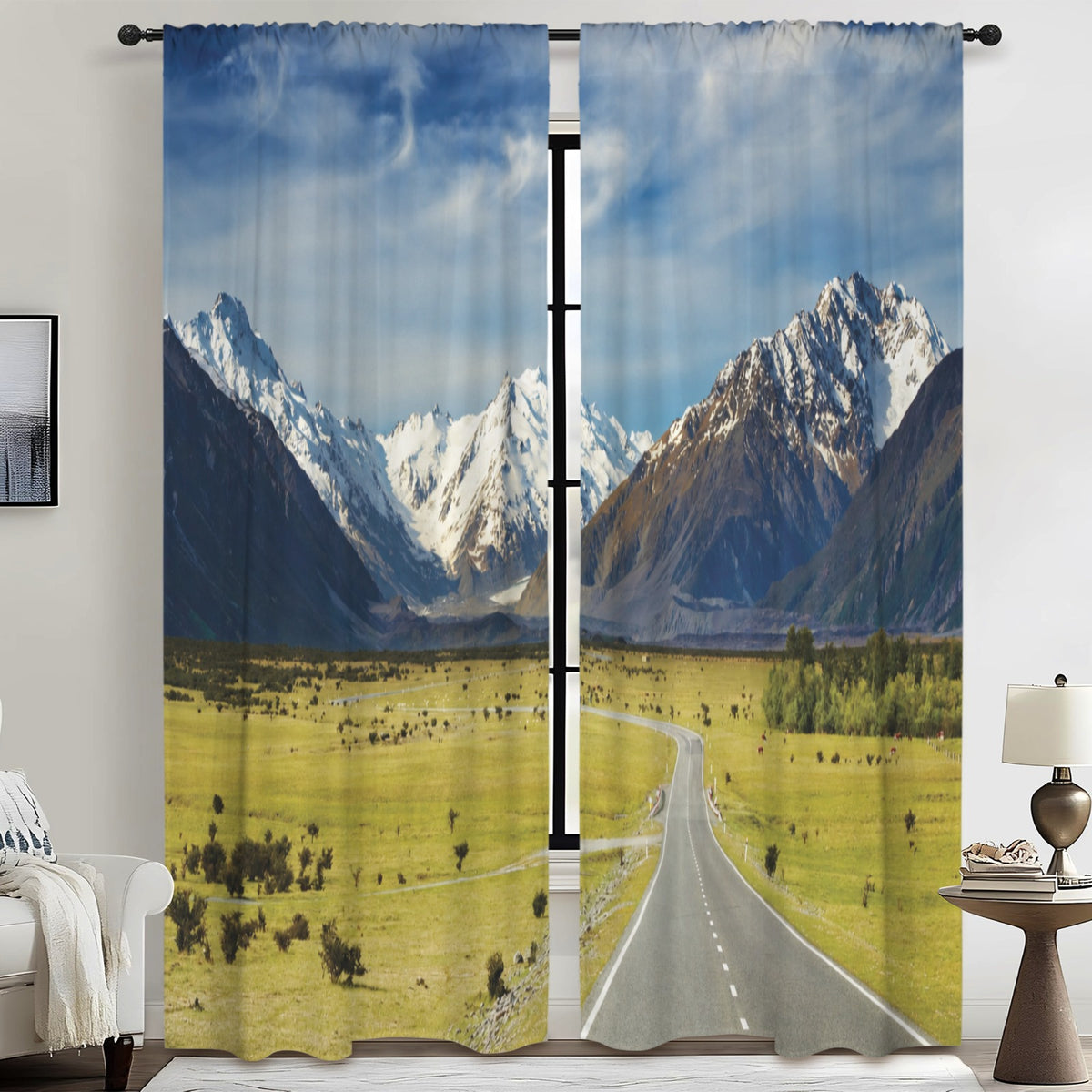 Snowy alpine road trip 52 x 84 in Window Curtain Set