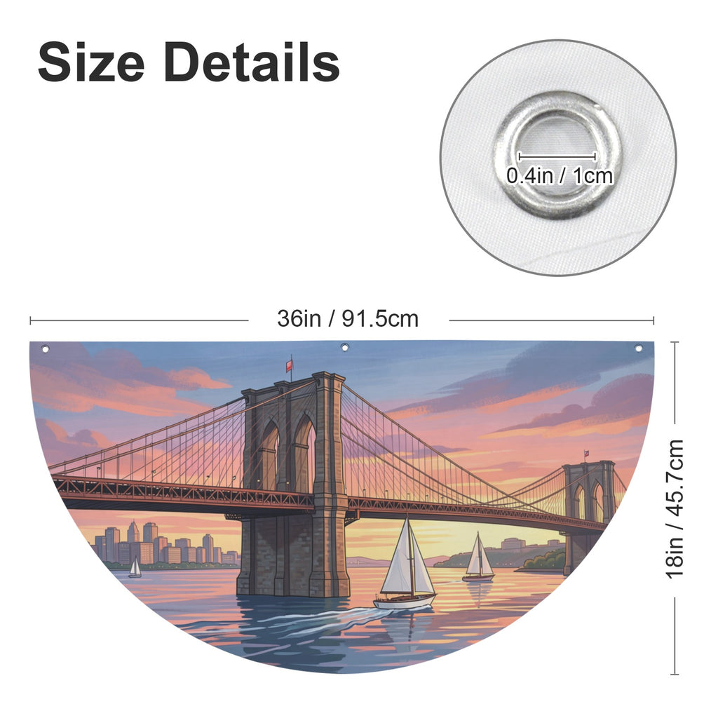 Brooklyn Bridge Frames A Dawn 36 x 18 in Semi Circle Flag