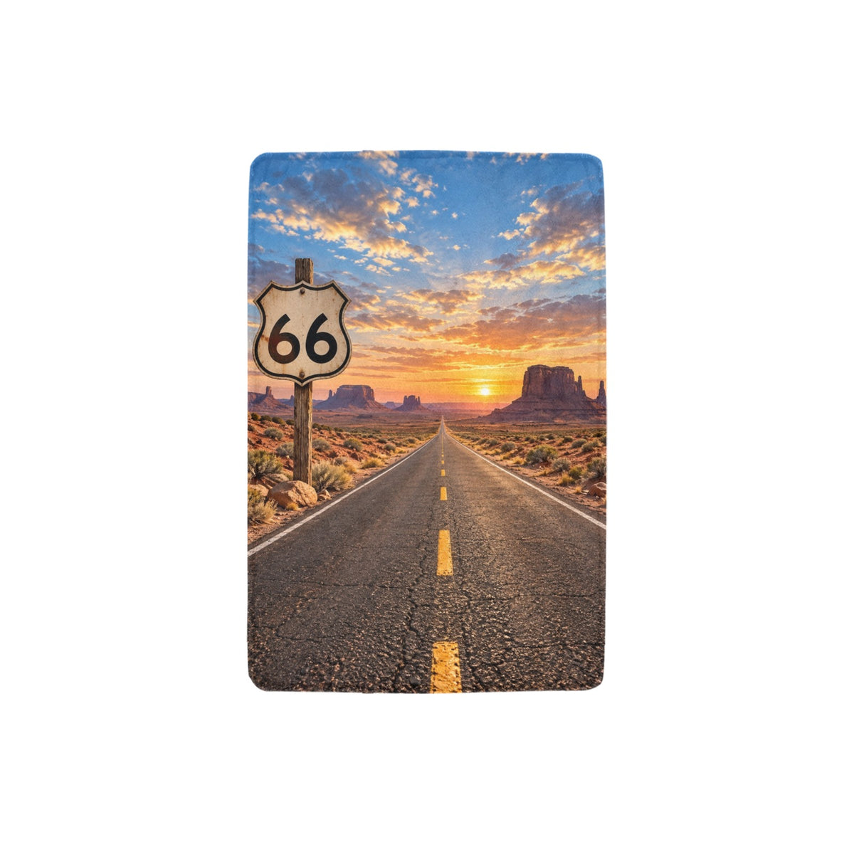Route 66 Shield and Desert Road 32 x 48 in Micro Fleece Blanket